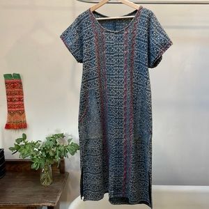 Indigo cotton handmade dress Thailand like Anthropologie. Block print